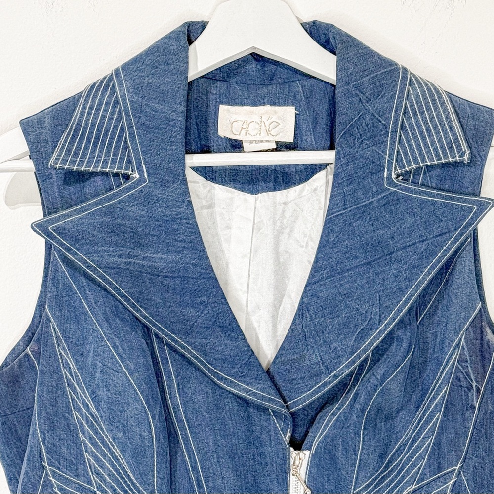 Vintage Cache Light Blue Denim Corset Vest Moto Style Zipped Y2K 100% Tencel - Picture 3 of 9